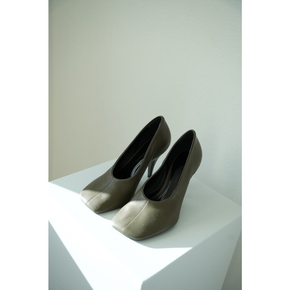 PHOEBE PHILO Nappa Green Olive Square Toe Pump Heel Shoe Size 38 US 7.5 -8